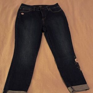NYDJ Dark Blue Ankle Jeans with Floral Embroidery